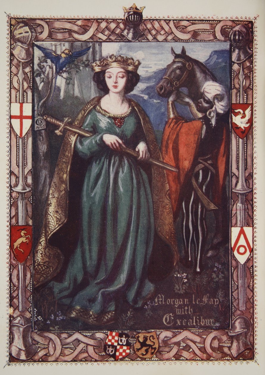 带有Excalibur的Morgan le Fay，来自&39;亚瑟王的故事和圆桌会议&39;的插图，Beatrice Clay，第1版，1905年 作者 多拉·柯蒂斯（Dora Curtis）