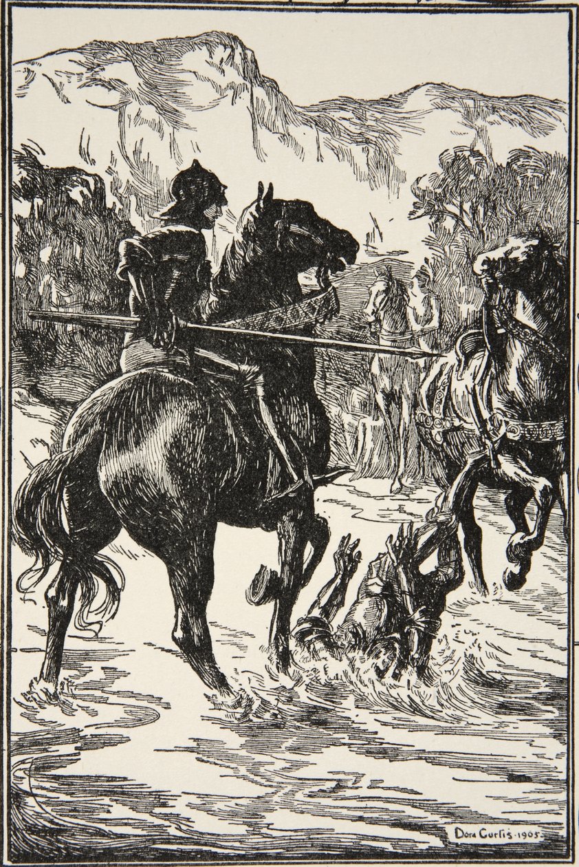 1905年第1版Beatrice Clay的“亚瑟王的故事和圆桌会议”中的插图让他受到了如此的打击 作者 多拉·柯蒂斯（Dora Curtis）