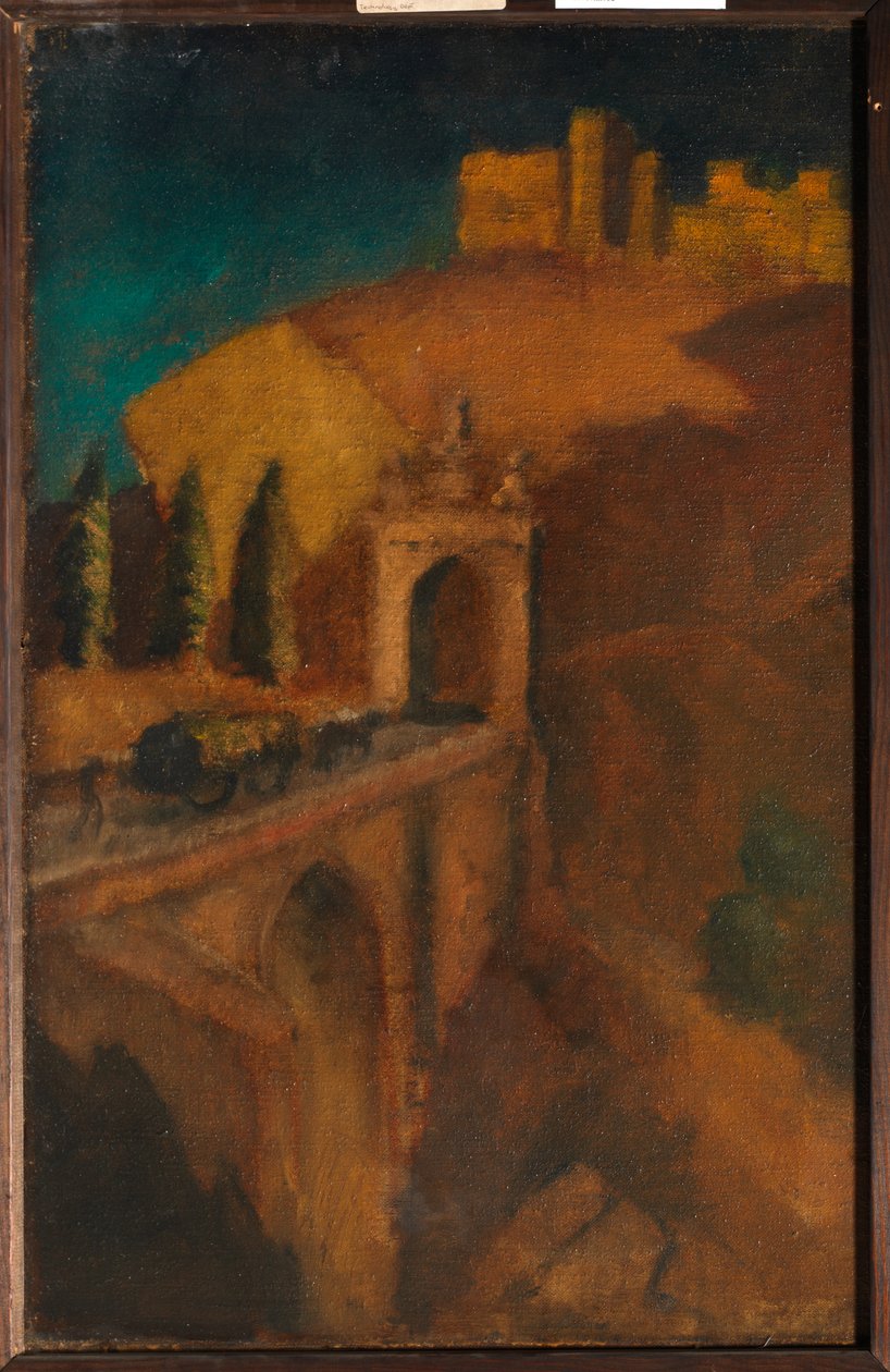 山景与桥，c。 1910 年（布面油画） 作者 多拉（到）卡灵顿