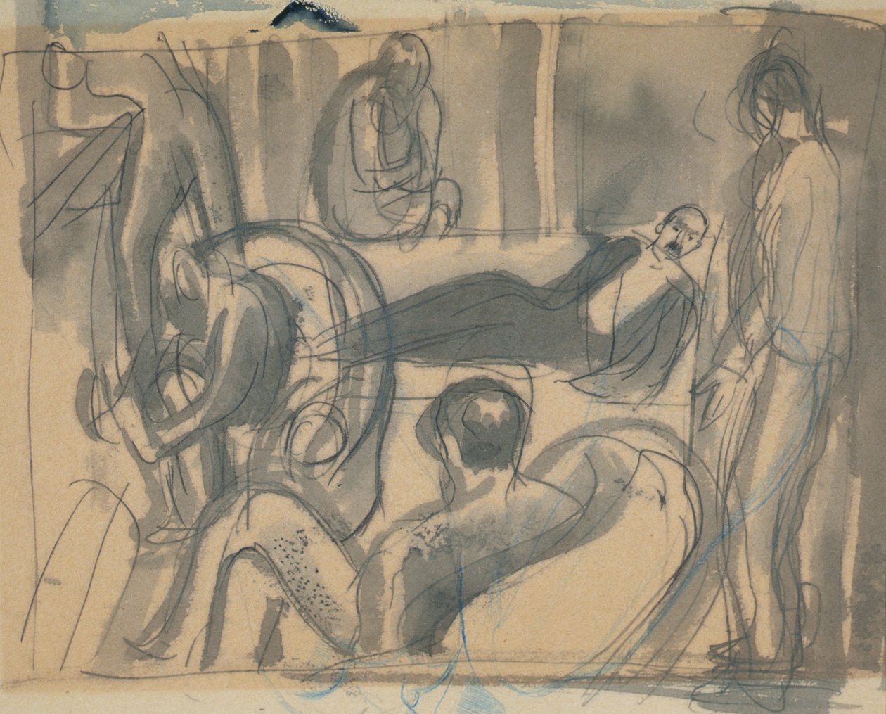 Maynard Keynes, Lytton Strachey and Others, c.1916 (pencil & watercolor on paper) 作者 多拉·卡灵顿