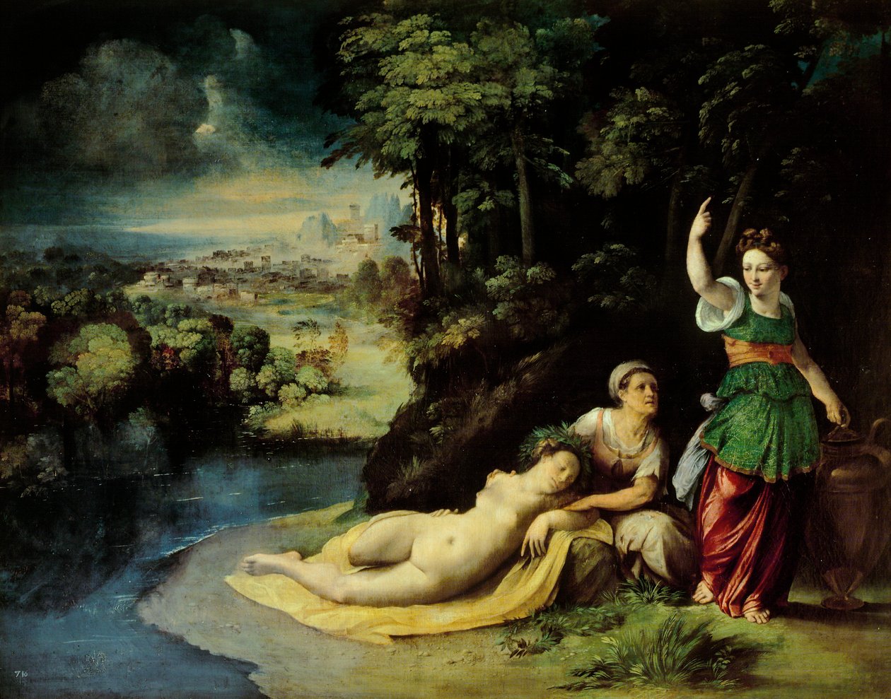戴安娜和卡里斯托，约 1528 年，作者：Dosso Dossi（约 1486-1542 年），布面油画，49x61 厘米 作者 多索·多西