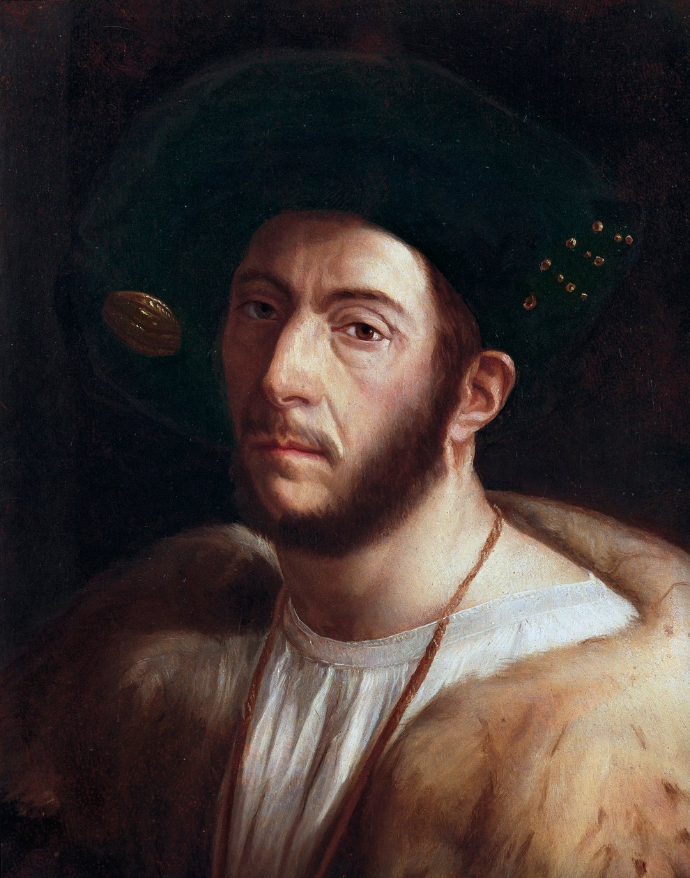 人像，可能是 Cesare Borgia（1475-1507），细节，16 世纪初（布面油画） 作者 多索·多西