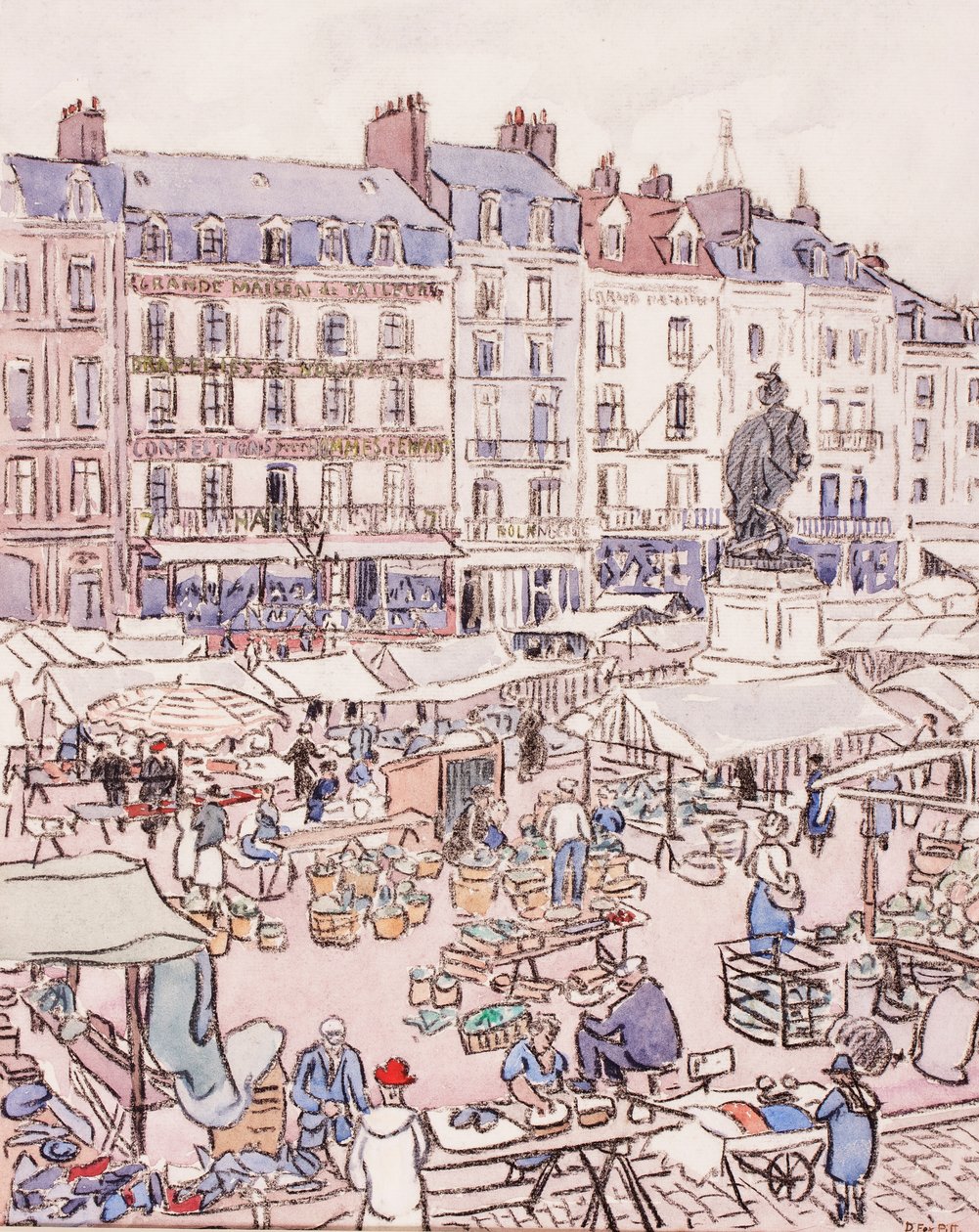 放置Nationale，Dieppe，c.1910（粉笔和wc在纸上） 作者 道格拉斯·福克斯·皮特