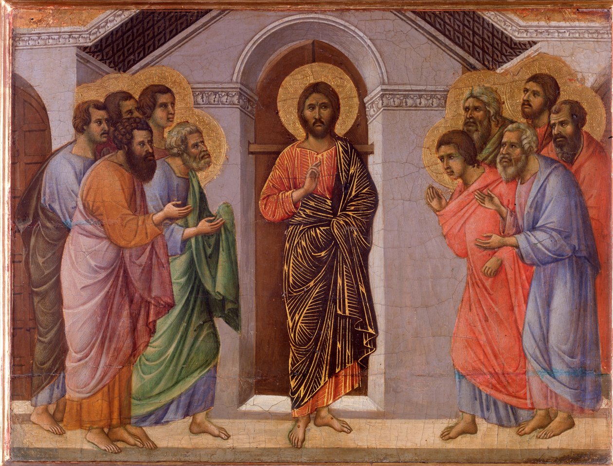Resurrected Jesus appears to the apostles. Maesta altarpiece (tempera and gold on wood 作者 杜乔·迪·博尼塞尼亚