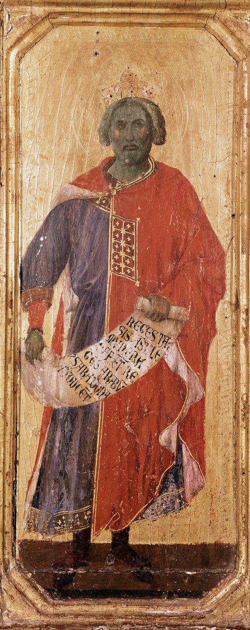 先知Salomon Detrempe木雕，Duccio di Buoninsegna (1255-1318/9) 1308-1311 Dim. 42,5x16 cm Siena, Museo del 