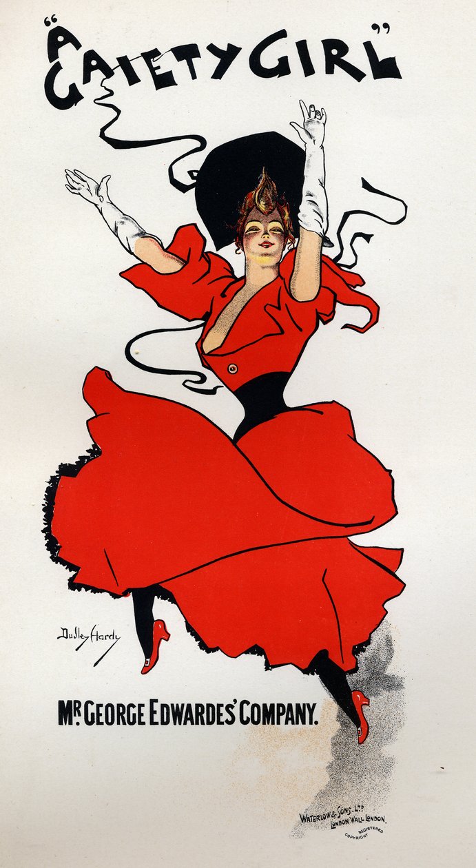 Art. Entertainment. A gaiety girl, operetta by Owen Halls and Sidney Jones. Poster by Dudley Hardy, England 作者 达德利·哈迪