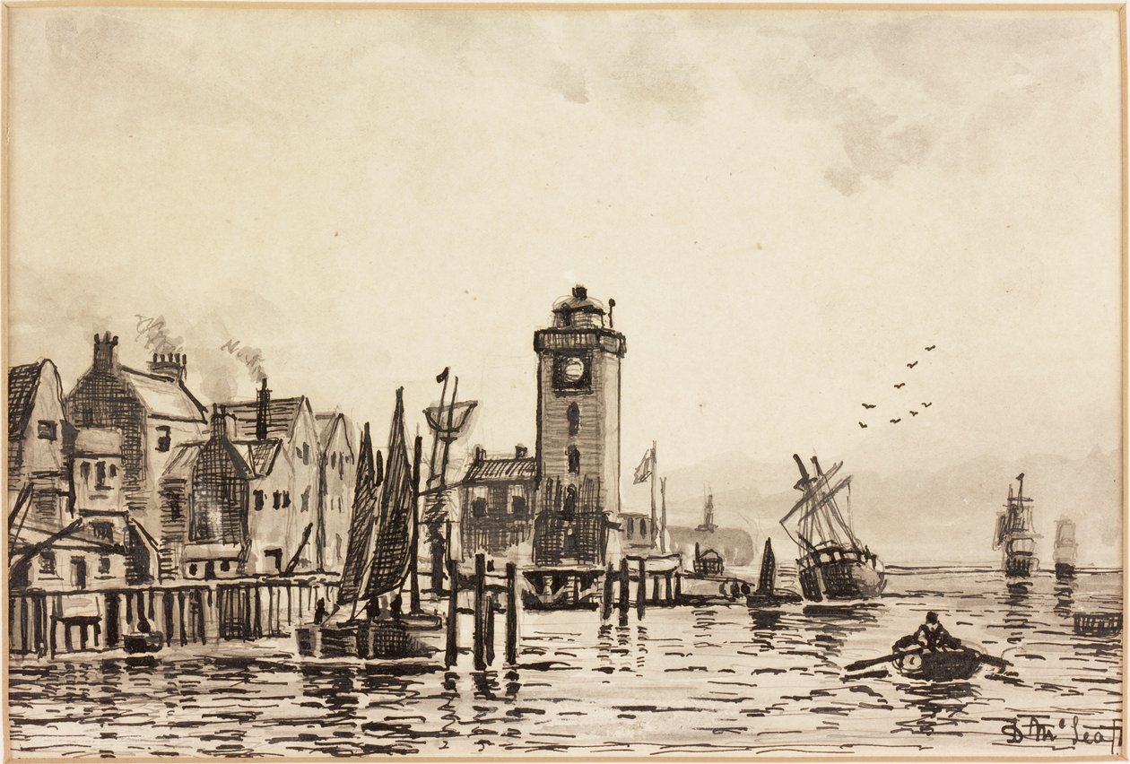 The Low Light，North Shields，1868年（黑卡和卡片上的墨水） 作者 邓肯·麦克莱