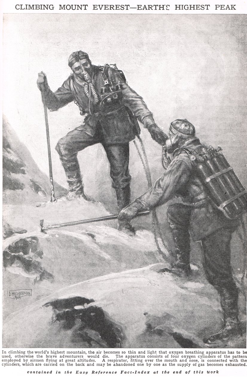 攀登珠穆朗玛峰，从Newnes Pictorial Book of Knowledge，c.1920的插图 作者 邓肯·麦克弗森