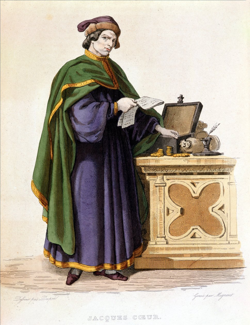 Jacques Coeur（c.1395-1456），由Dupre绘制的Mignaret雕刻，1840年 作者 杜普雷