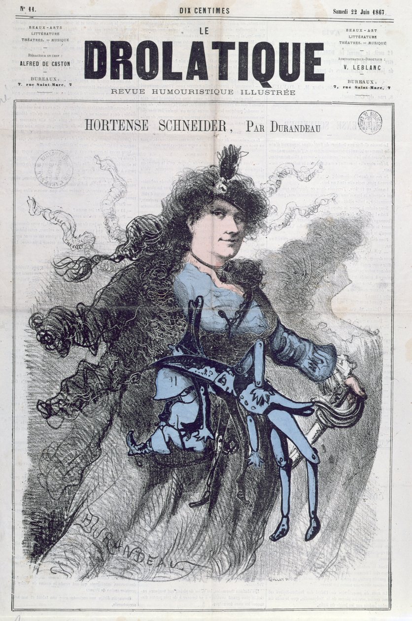 1867年6月22日，来自&39;Le Drolatique&39;封面的Hortense Schneider漫画（1833-1920） 作者 杜兰多