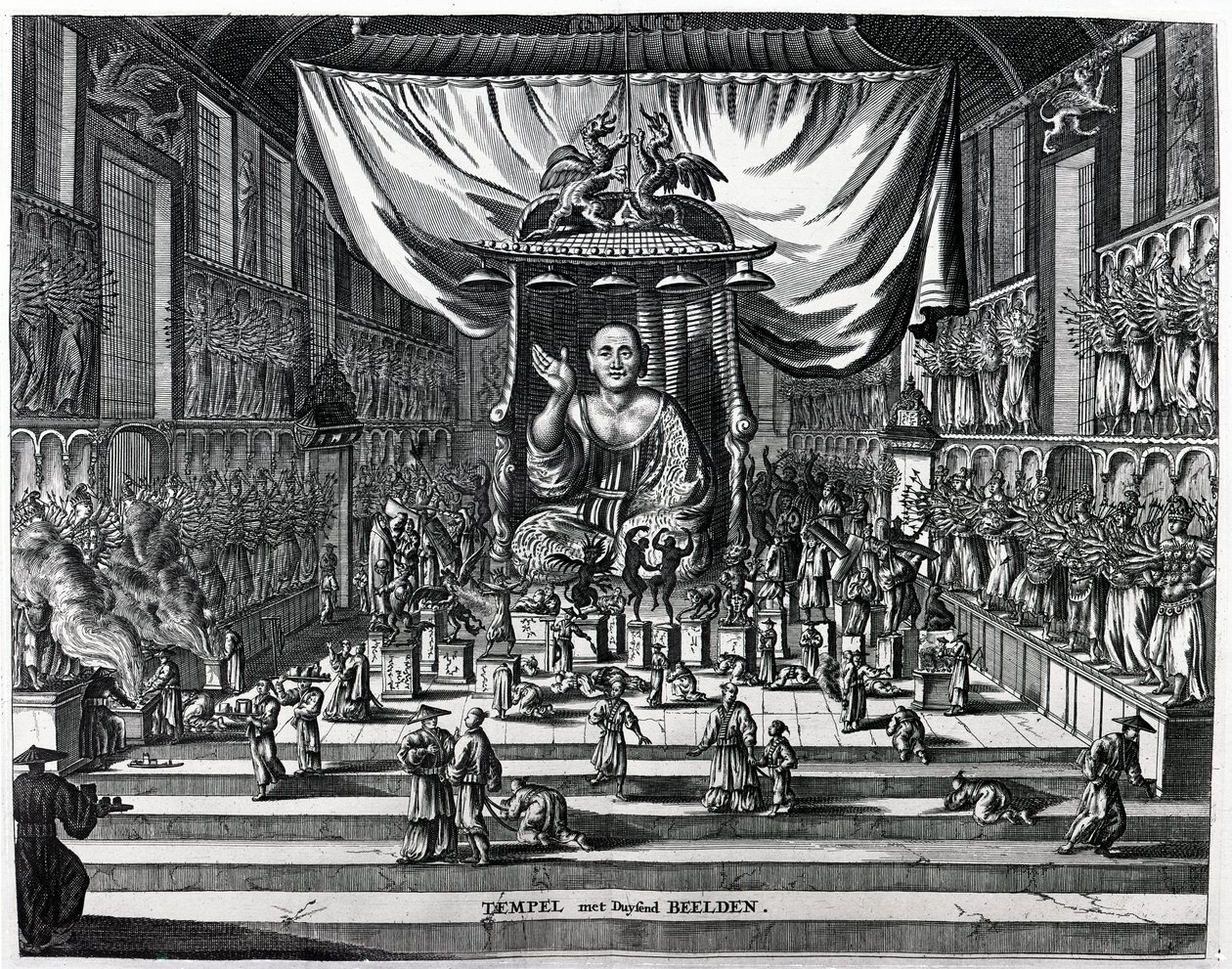 佛教寺庙，1671年Arnoldus Montanus的“阿特拉斯中国”的插图 作者 荷兰学校