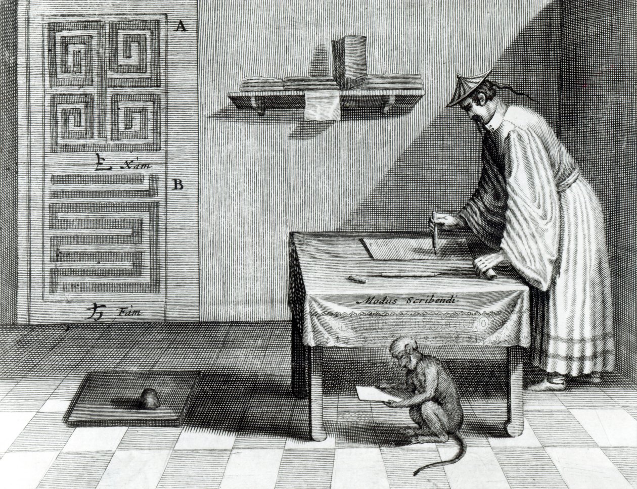中国抄写员，来自Athanasius Kircher的“中国画报”（1601-80）1667 作者 荷兰学校
