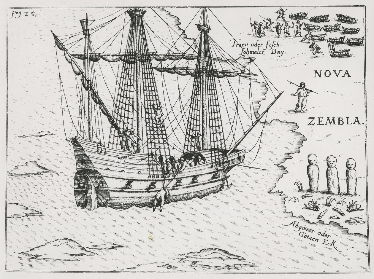 巴伦支船在1598年的Nova Zembla 作者 荷兰学校