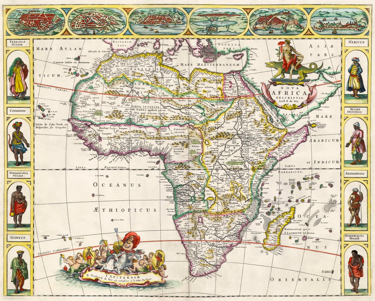 非洲地图，来自Nova Africa Descriptio，由荷兰制图师弗雷德里克·德·威特于1660年代在阿姆斯特丹出版 作者 荷兰学校
