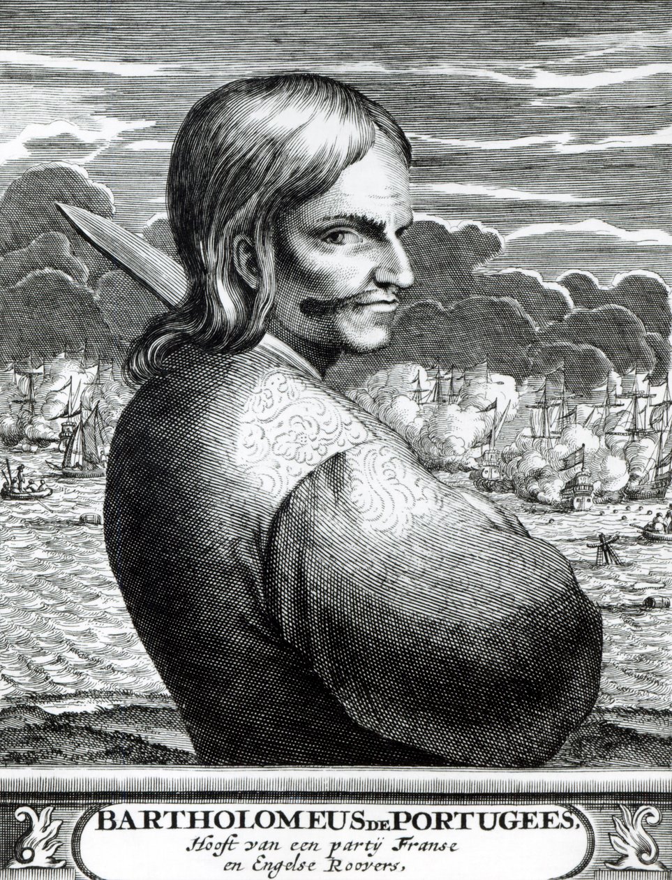 Bartholomeus de Portugees的肖像，来自The Buccaneers of America，作者：Alexander O. Exquemelin，1678 作者 荷兰学校