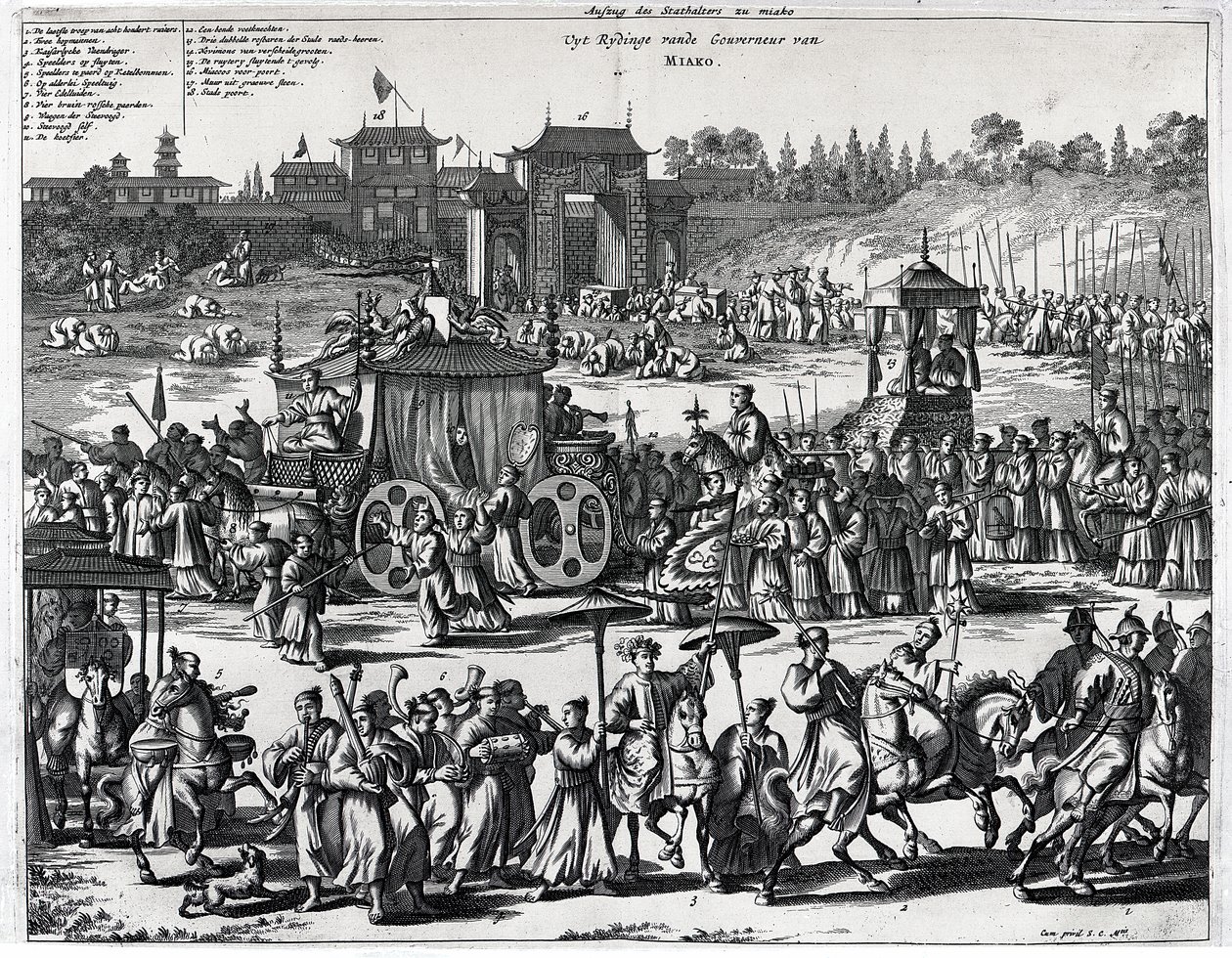 来自澳门的游行，1671年Arnoldus Montanus的“阿特拉斯中国”的插图 作者 荷兰学校