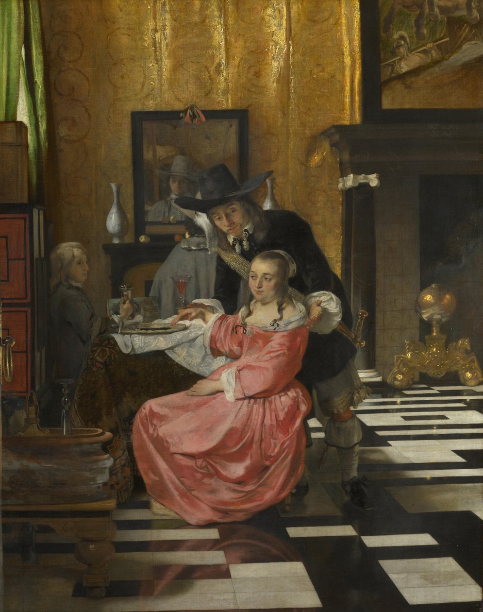 内部，一个女人拒绝一杯酒，c。 1660 作者 荷兰大师