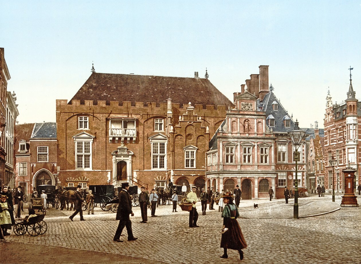 市政厅在格罗特市场，哈勒姆，荷兰，pub.c. 1900 作者 荷兰摄影师
