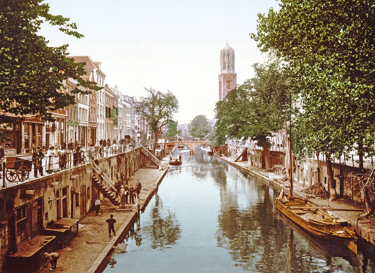 查看在乌得勒支的Oudegracht，1890-1900 作者 荷兰摄影师