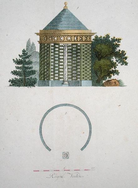 一个花园亭子，来自G. van Laar的《花园宝石杂志》，1802年出版（彩色平版印刷）。 作者 荷兰学校