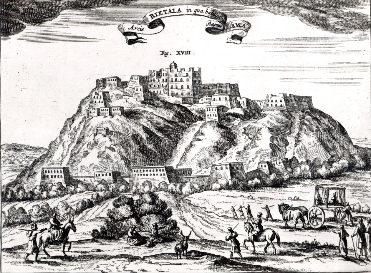 Bietala，喇嘛大帝的堡垒，Lhassa王国，插图来自&39;La Chine illustree&39;由Athanasius Kircher（1602-80）阿姆斯特丹，1670（雕刻）（bw照片） 作者 荷兰学校