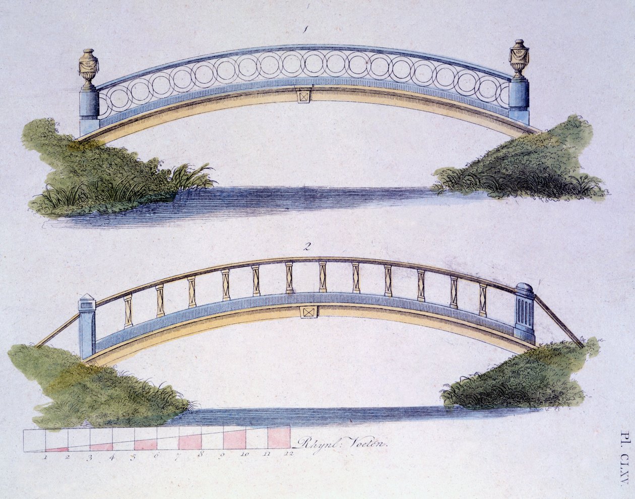 桥梁设计来自G. van Laar的Garden of Gems杂志，发表于1802年 作者 荷兰学校