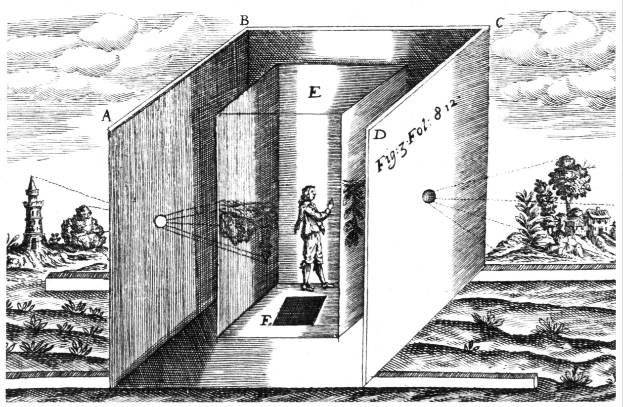摄影暗箱，1671年阿姆斯特丹Athanasius Kircher Ars Magna的演说 作者 荷兰学校