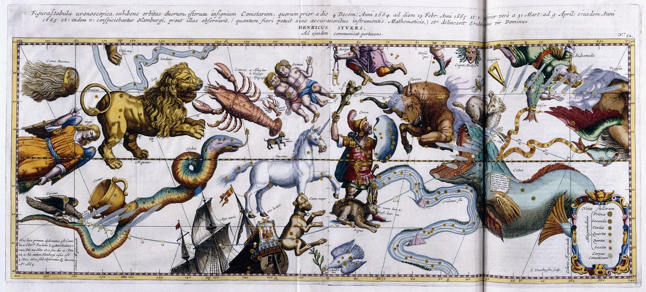 星座的天体图：猎户座，金牛座，白羊座，双鱼座等，1666-1668年 作者 荷兰学校