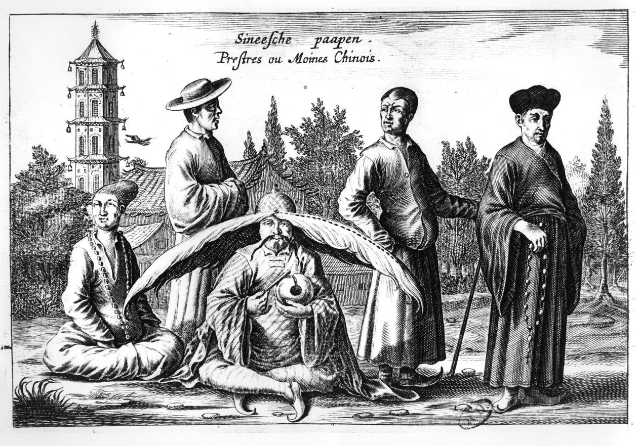中国神父和僧侣，来自中国的Athanasius Kircher画报（1601-80） 作者 荷兰学校