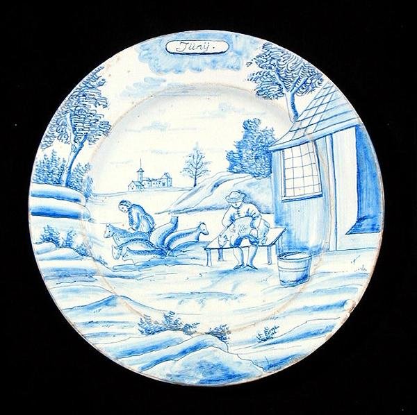 描绘六月的Delftware盘子（锡釉陶器） 作者 荷兰学校