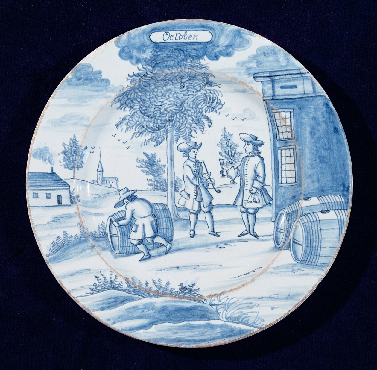 描绘十月份的Delftware牌照（锡釉陶器） 作者 荷兰学校