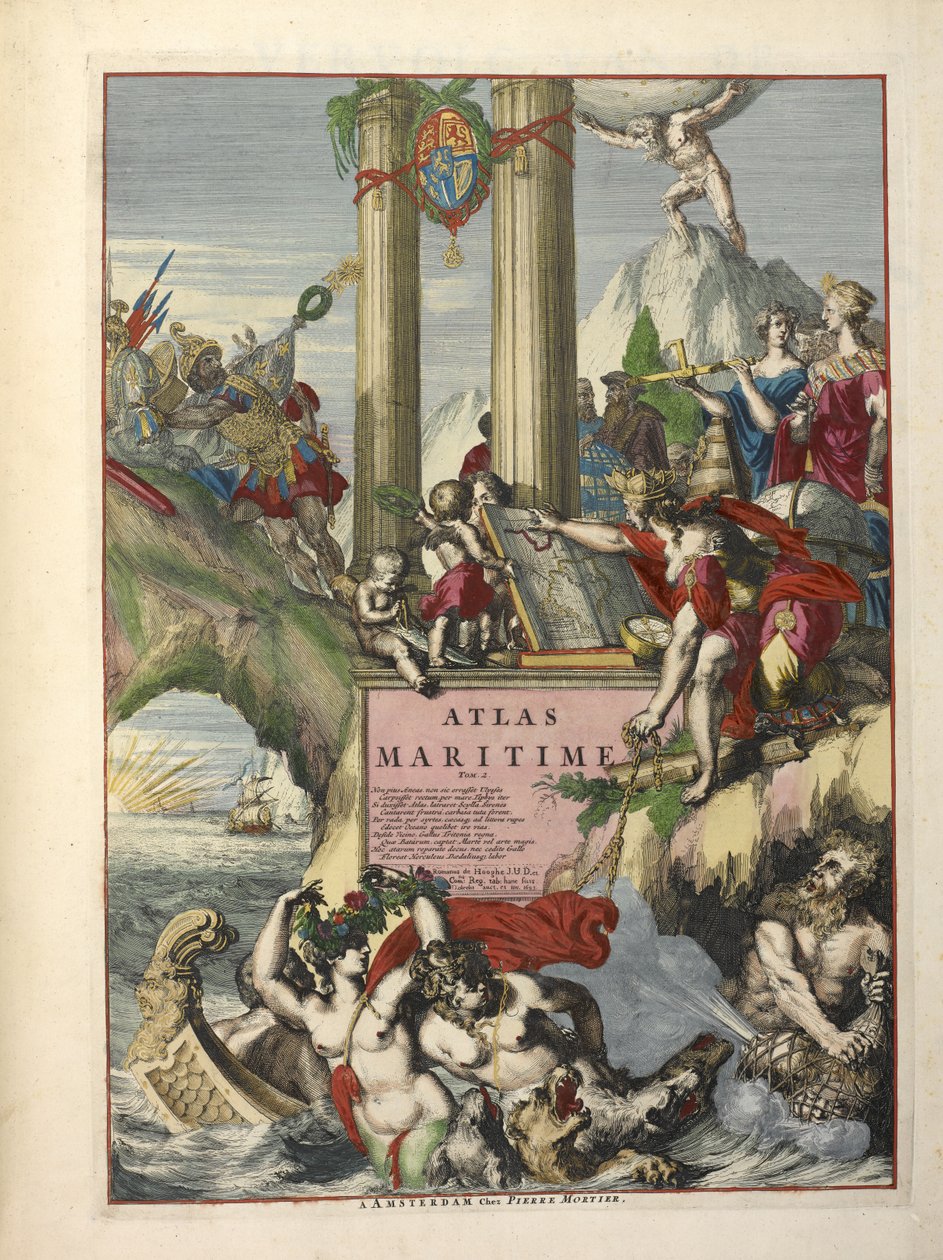 选自 Charles Pene 和 Pieter Mortier 所著《De Fransche Neptunus and Atlas Maritime and Suite du Neptune François》的插图（彩色雕版）。 作者 荷兰学校