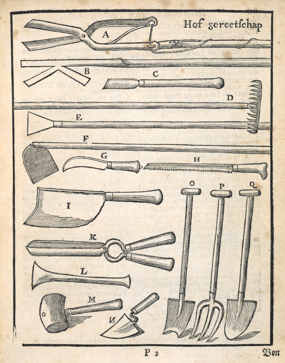 园艺工具，来自The Dutch Gardener by Johann van der Groen，于1699年出版 作者 荷兰学校