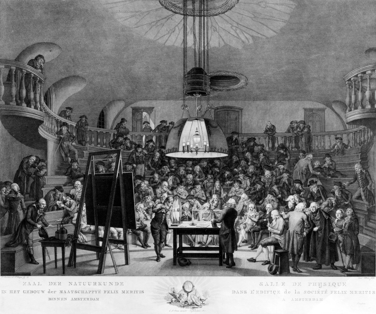 JH van Swinden，向阿姆斯特丹Felix Meritis Society展示了电力发电，c.1800 作者 荷兰学校