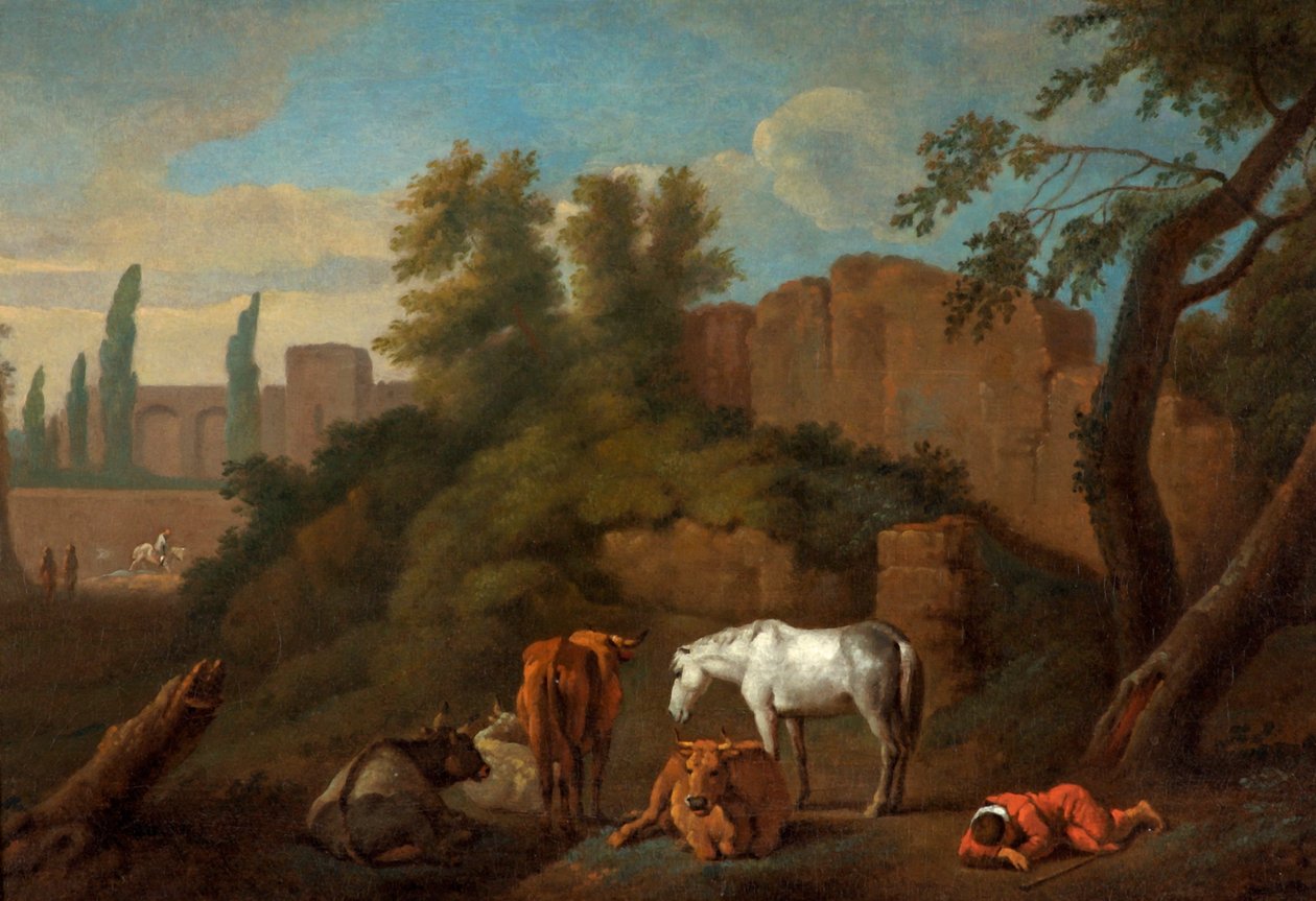 与一个睡觉的男孩的风景，c.1650 作者 荷兰学校