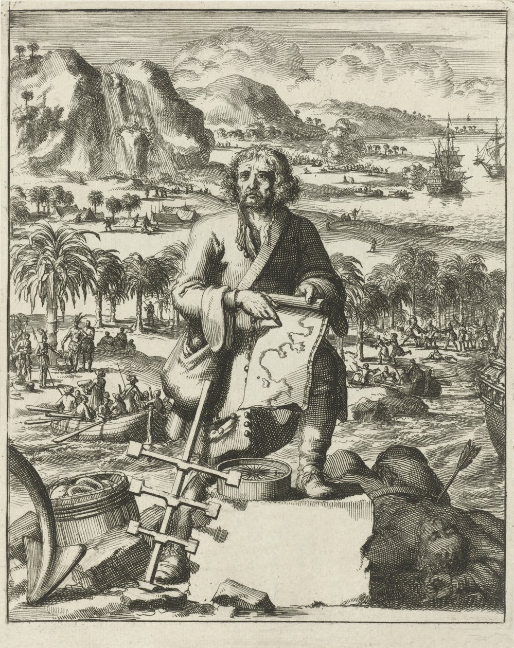 路易斯-亨内平登陆北美，1688 年出版（版画）。1688 年（雕刻） 作者 荷兰学校