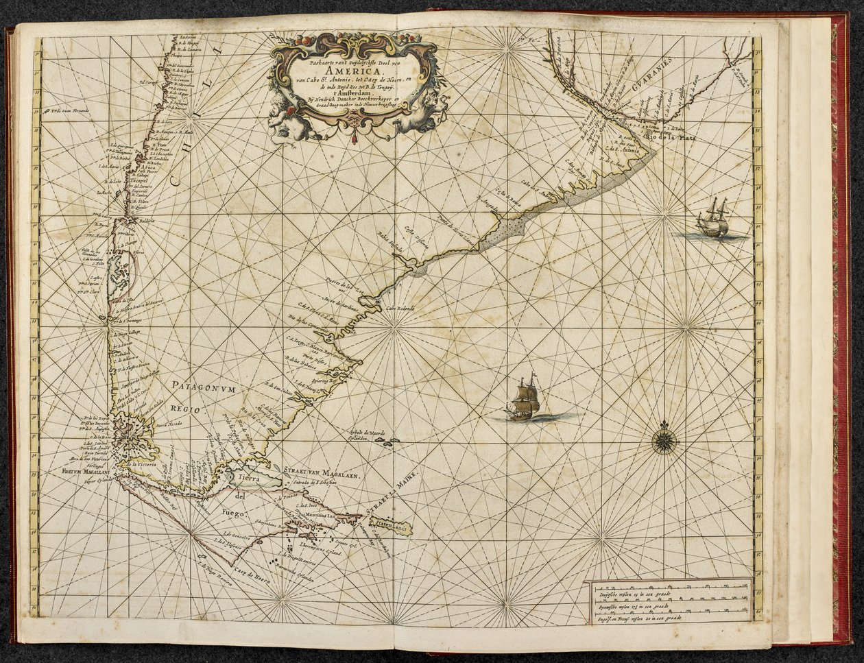 火地岛合恩角地图，选自 Hendrik Doncker 约 1660 年绘制的 "The Sea Atlas or the Watter World, shewing all the Sea Coasts of ye known parts of y earth with a generalall description of the same......"（版画）。 作者 荷兰学校