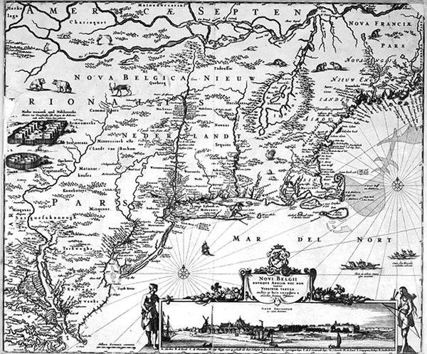 新阿姆斯特丹地图，约1650年（雕刻）。 作者 荷兰学校