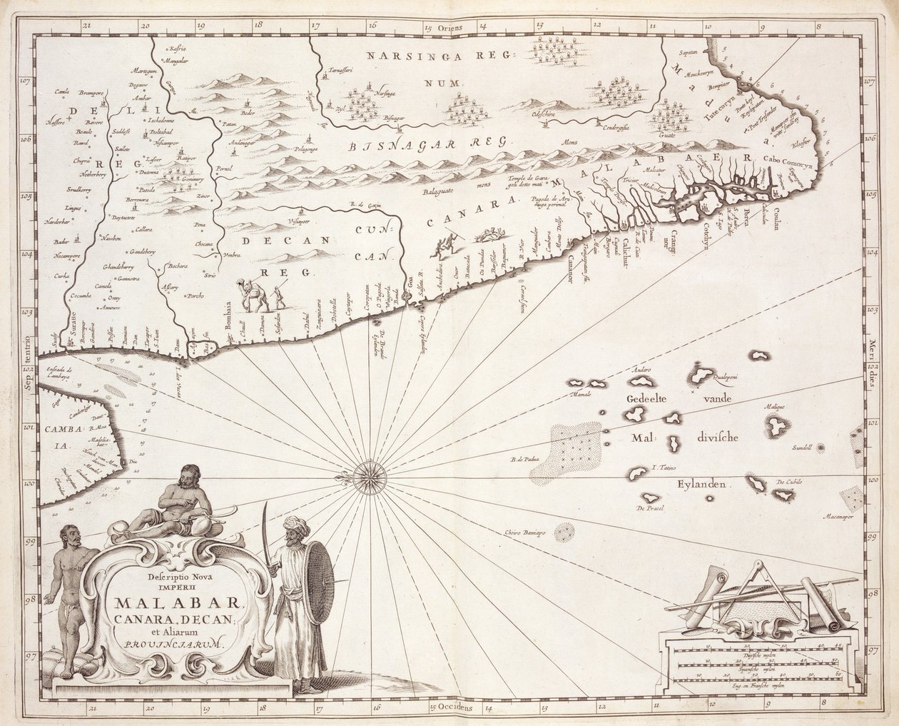 马拉巴尔海岸地图，东印度群岛，1672年 作者 荷兰学校