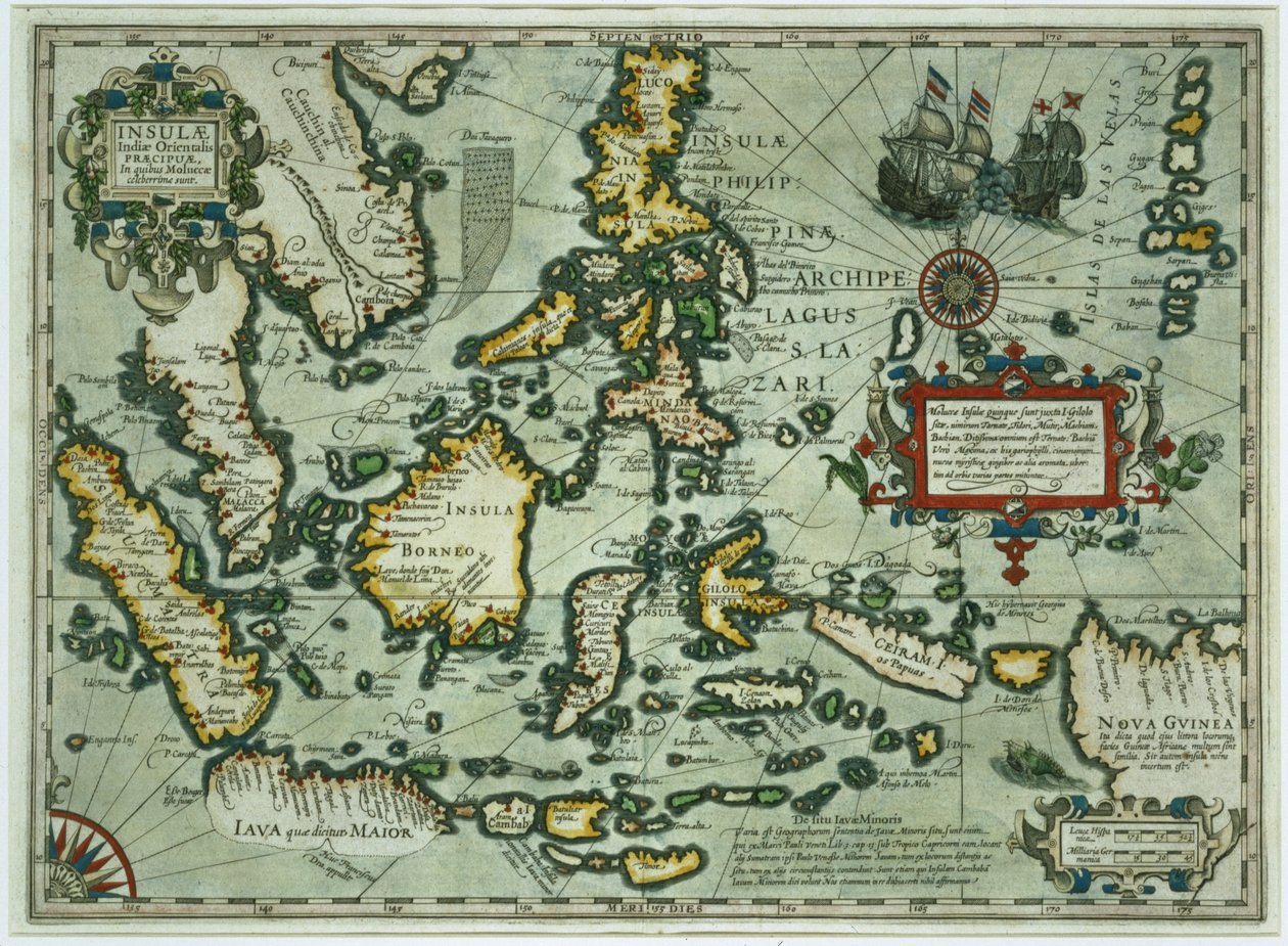 东印度群岛地图，酒吧。 1635年在阿姆斯特丹（手工彩色雕刻） 作者 荷兰学校