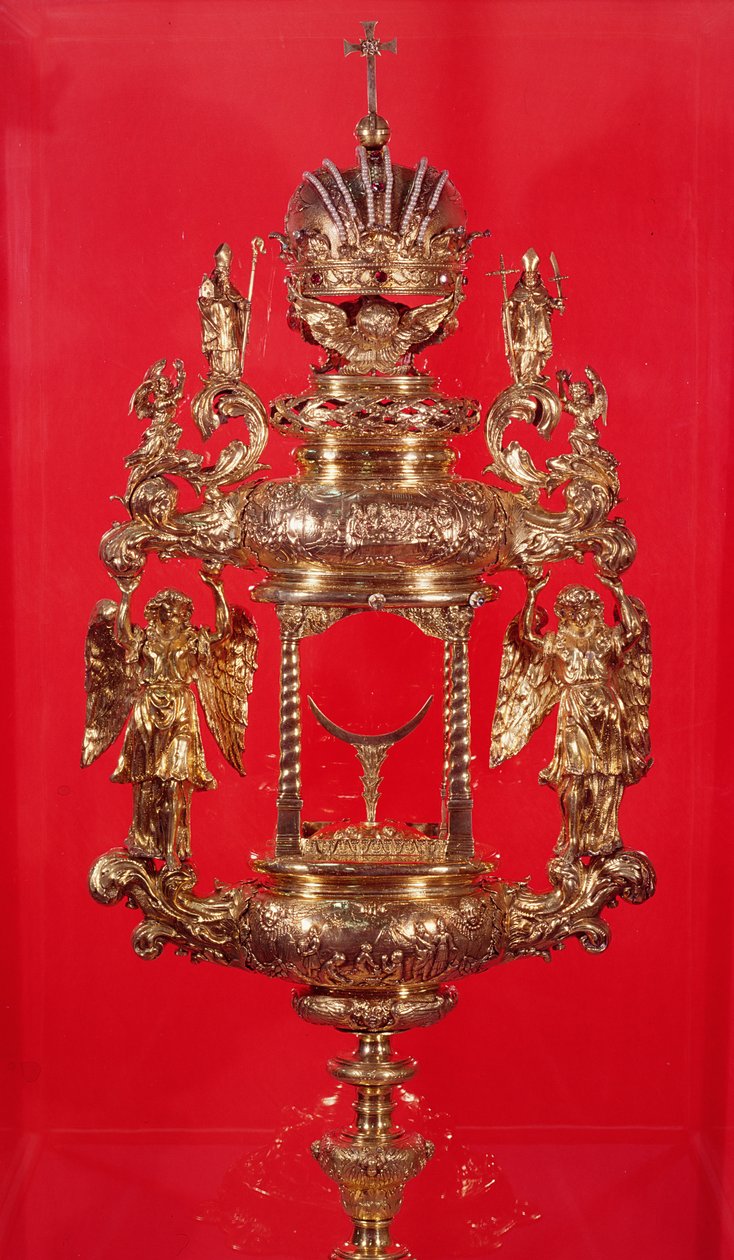 Monstrance，1764年的哈勒姆标志，可能是制造商标记，穿孔锭剂（银镀金） 作者 荷兰学校