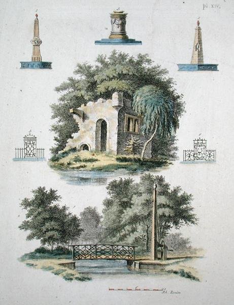 观赏性花园特征，摘自G. van Laar的《花园精品杂志》，1802年出版（彩色平印）。 作者 荷兰学校