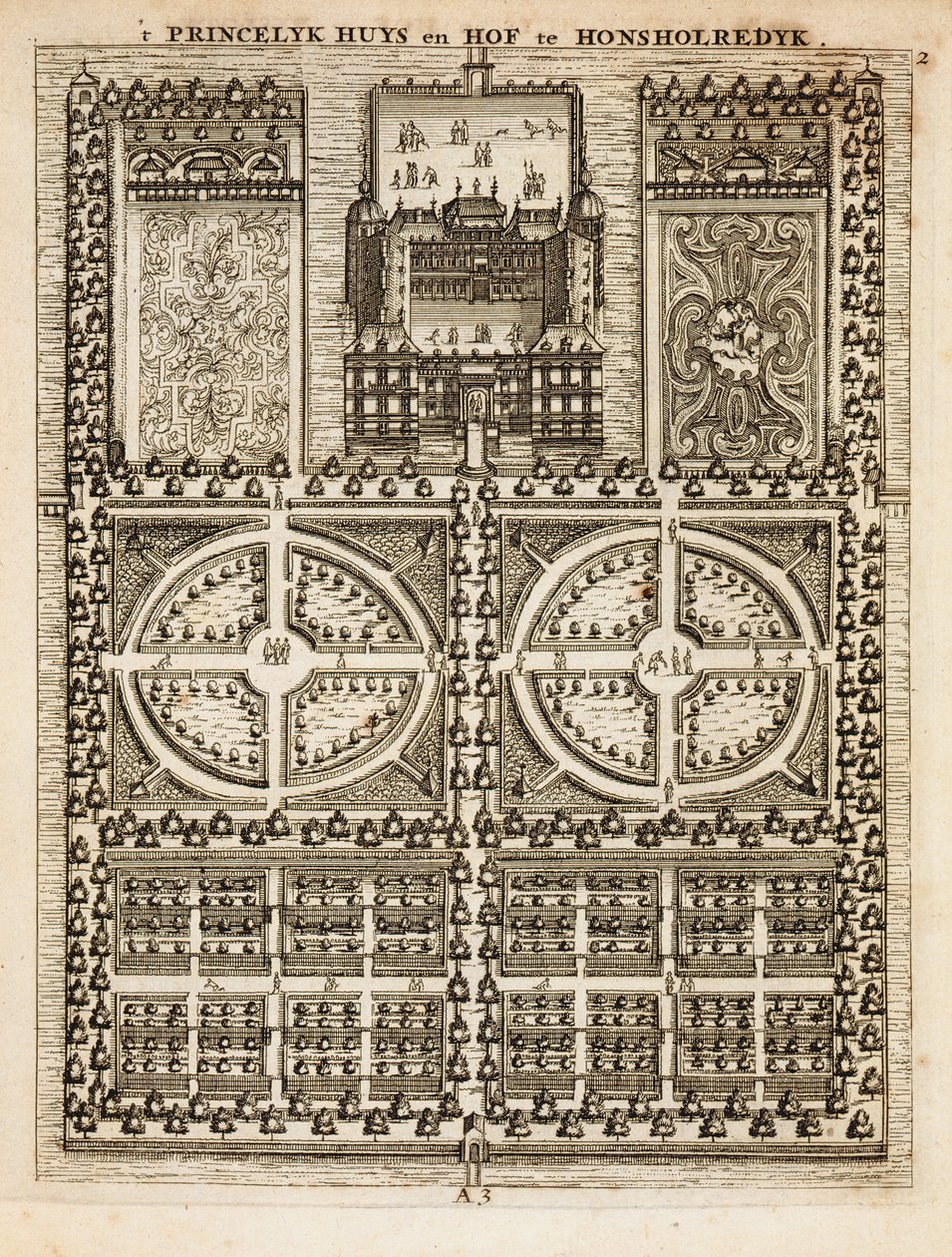 Honsholredyk宫殿，由荷兰园丁Johann van der Groen出版，于1699年出版 作者 荷兰学校