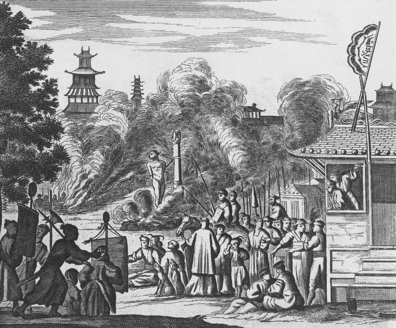 日本对基督徒的迫害，约1680年（雕版画）。 作者 荷兰学校