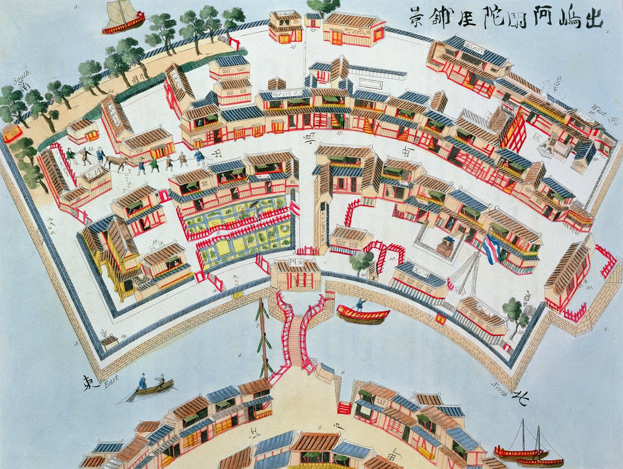 位于南崎岛Desima岛的荷兰工厂计划，由Isaac Titsingh撰写的日本插图（c.1740-1812），1822年伦敦出版 作者 荷兰学校