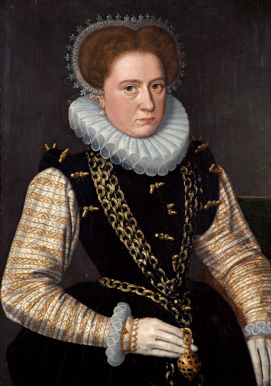 一位夫人的画象西班牙服装的，c.1585 作者 荷兰学校
