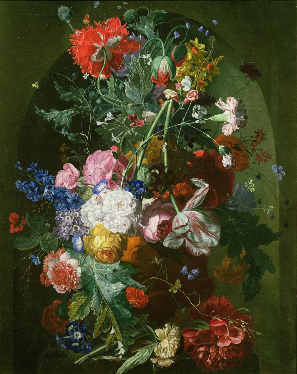 花的静物画在赤土陶器花瓶设置了在适当位置 作者 荷兰学校