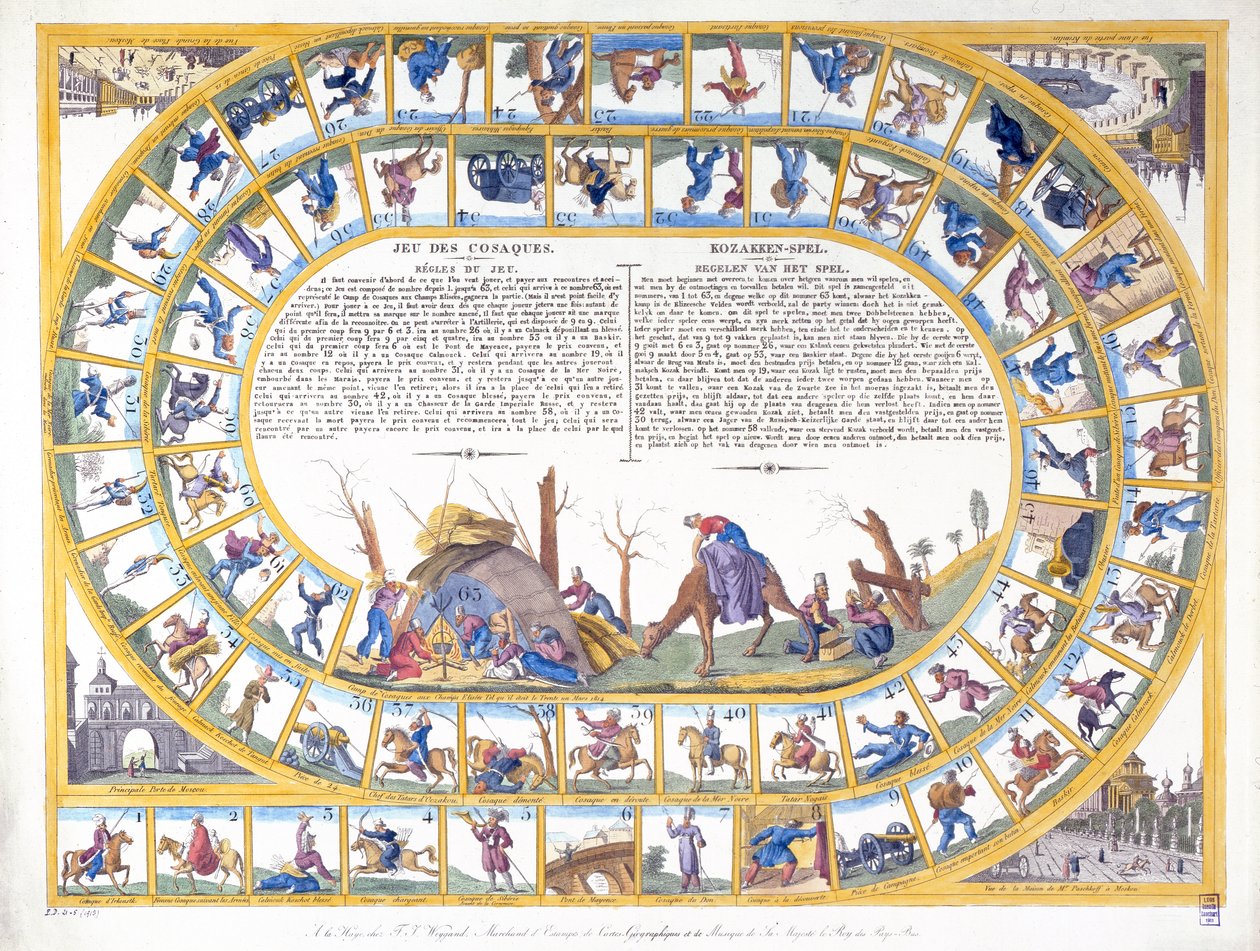 哥萨克游戏与不同类型的俄罗斯士兵的插图，c.1815-16 作者 荷兰学校