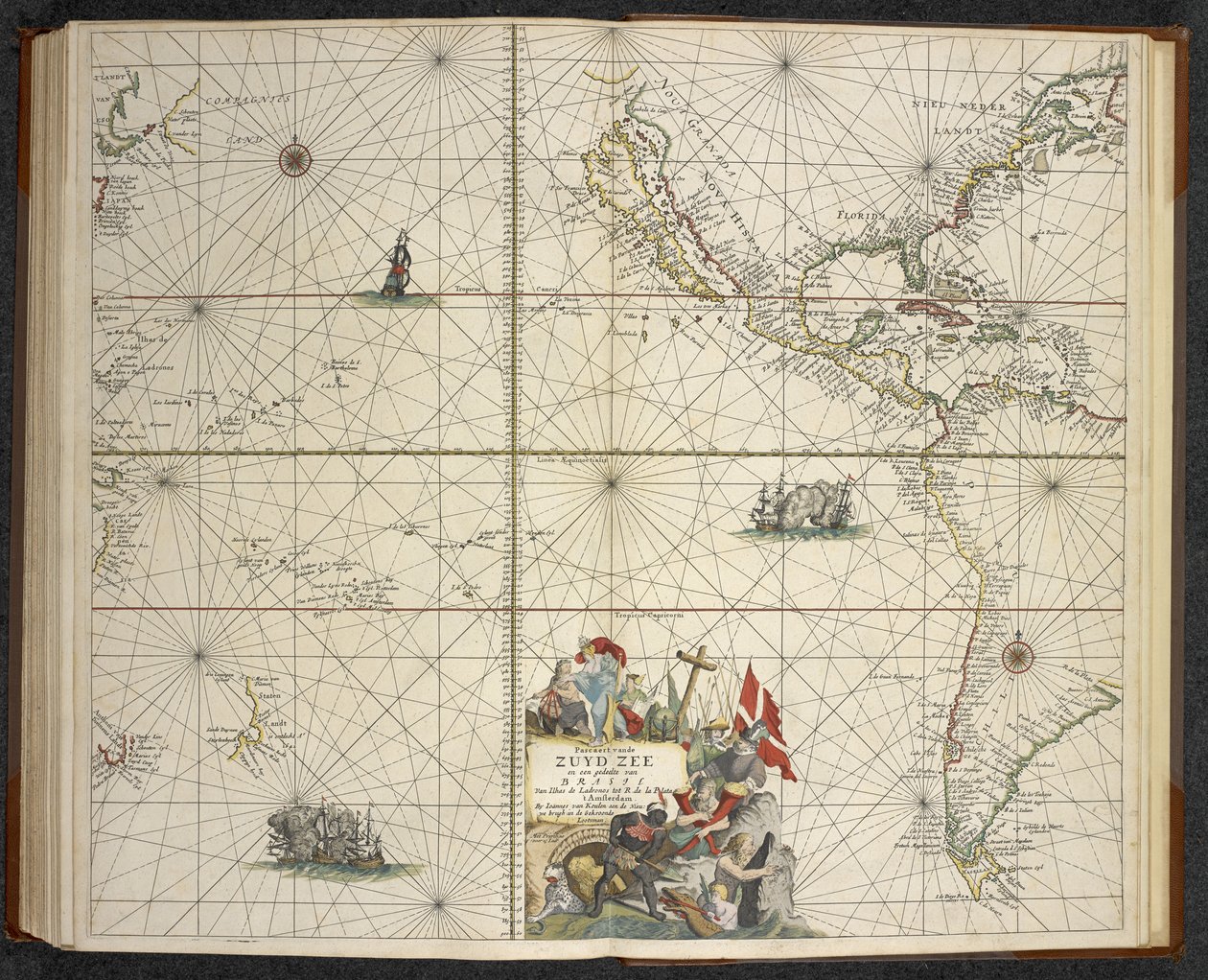 太平洋，选自《De groote nuewwe vermeerde zee-atlas ofte water-werelt。Vertoonende in sigh alle zee-kusten des aardtryks...