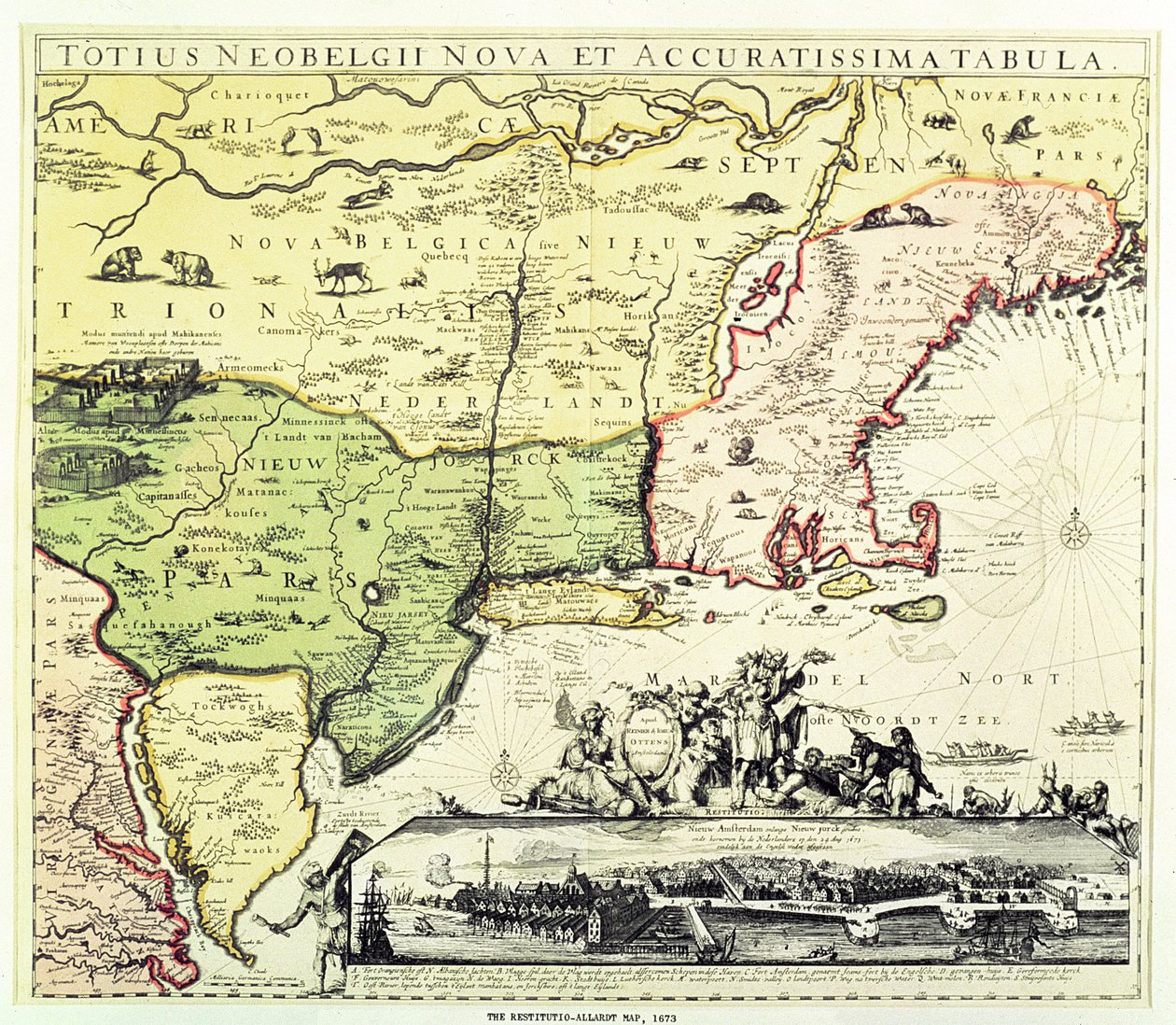 新阿姆斯特丹的Restitutio-Allardt地图，刻有酒吧。作者：Carolus Allardt，1673年（铜版画） 作者 荷兰学校